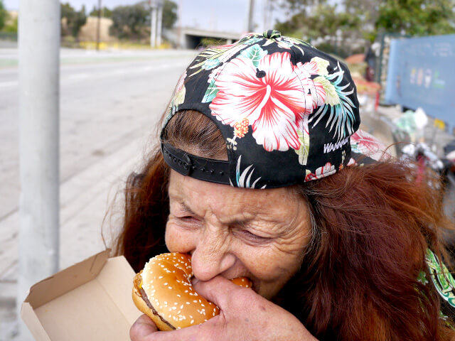 Photographing elements for the ONE BITE CHALLENGE series, homeless people