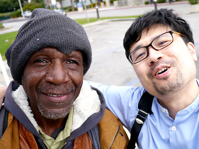 Photographing elements for the ONE BITE CHALLENGE series, homeless people