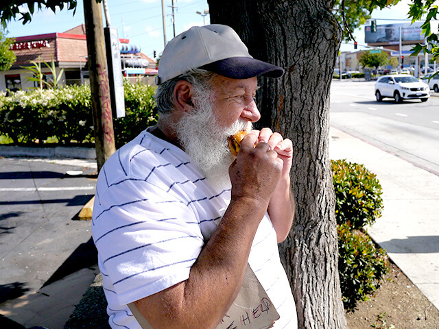 Photographing elements for the ONE BITE CHALLENGE series, homeless people