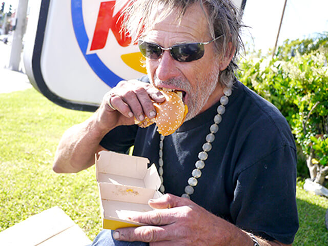 Photographing elements for the ONE BITE CHALLENGE series, homeless people