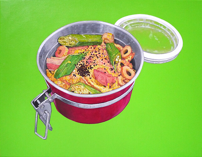 BENTO-May 19, 2018, 蓋つきの赤い金属製弁当箱