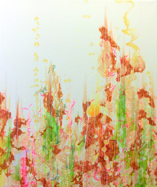 LIFE feat 8,922kcal(吉野家：牛丼並盛×12+みそ汁×3+けんちん汁×2+玉子×1+半熟玉子×1+追っかけ小鉢豆腐白滝×1+お新香×2+コールスローサラダ×3)2013年 パネルにワトソン紙、水彩、アクリル、色鉛筆、ダーマトグラフ 72.7×60.6cm