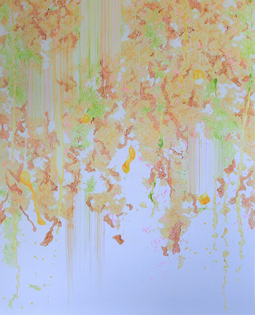 LIFE feat 31,968kcal(吉野家：牛丼並盛×46+みそ汁×5+とん汁×1+けんちん汁×1+玉子×5+お新香×7+生野菜サラダ×4)2013年 パネルにケント紙、水彩、アクリル、色鉛筆、ダーマトグラフ 162.1×130.3cm