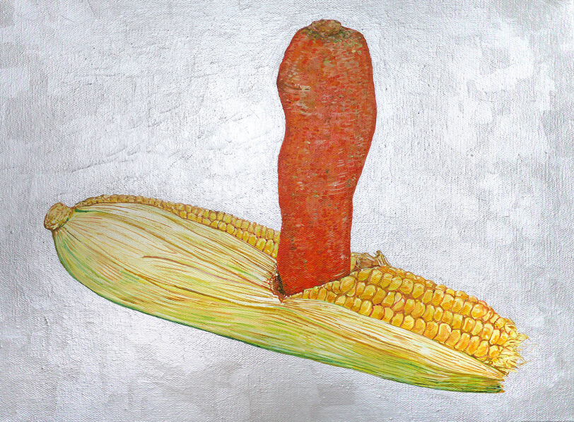 Non-GMO(Corn and Carrot),2017, acrylic on canvas,40.5×30.5cm