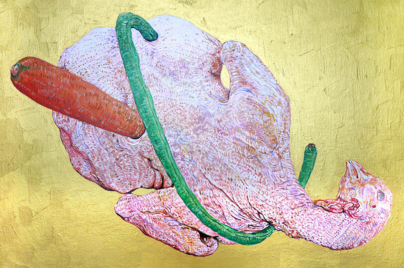 Non-GMO(Chicken and Long bean × Carrot)2017, acrylic on canvas, 45.5×30.5cm