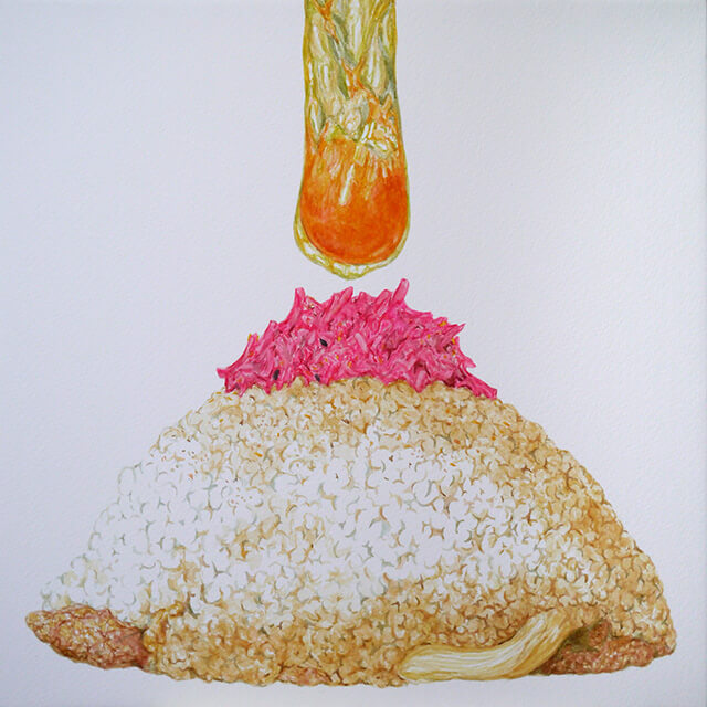 印象・日の出（new year 2015 yoshinoya gyudon remix ver） 2014年 パネルにモンバル紙、水彩　30×30㎝