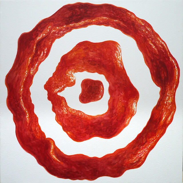 紅白（new year 2016 Jasper Johns remix ver） 2015年 パネルにモンバル紙、水彩　30×30㎝