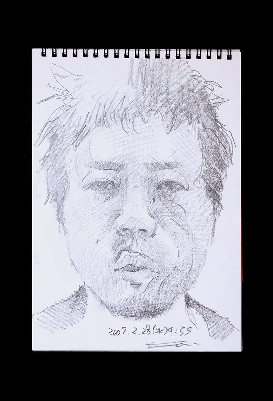 Contemporary artist SHINTAKU Tomoni's 2007/2/28 Self-portrait or pencil drawing