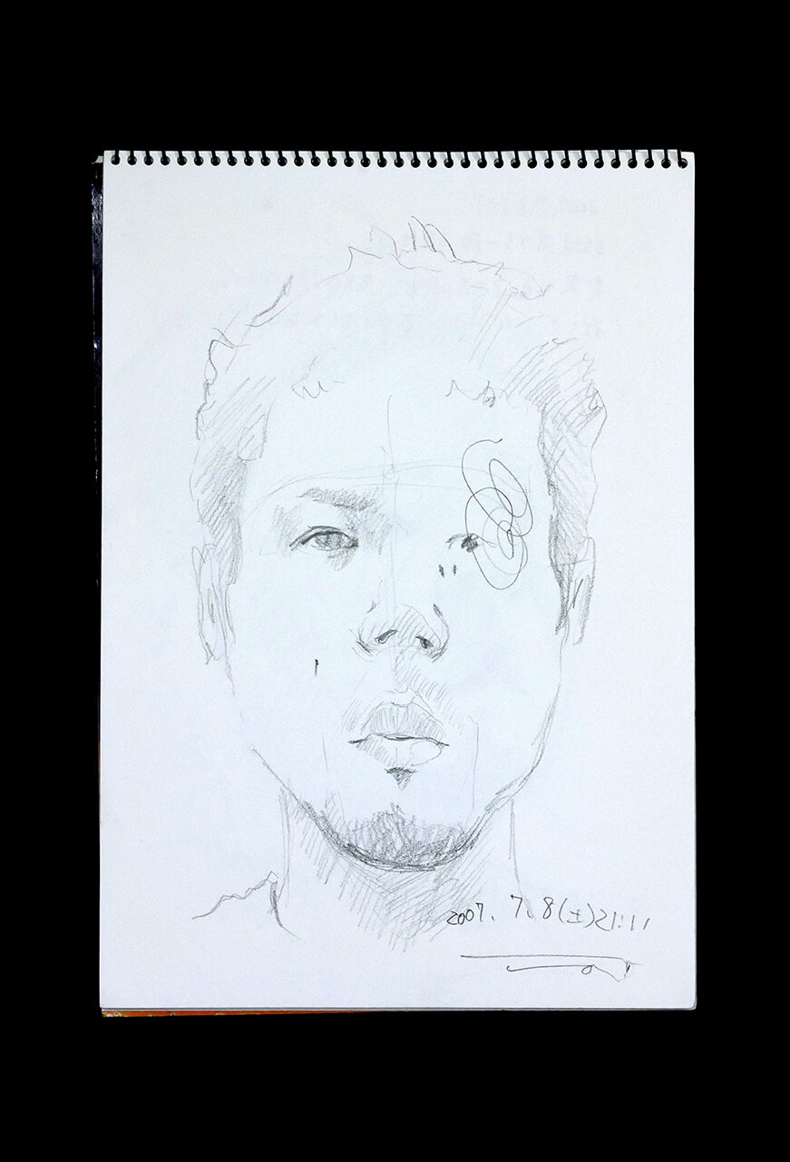 Contemporary artist SHINTAKU Tomoni's 2007/7/8 Self-portrait or pencil drawing