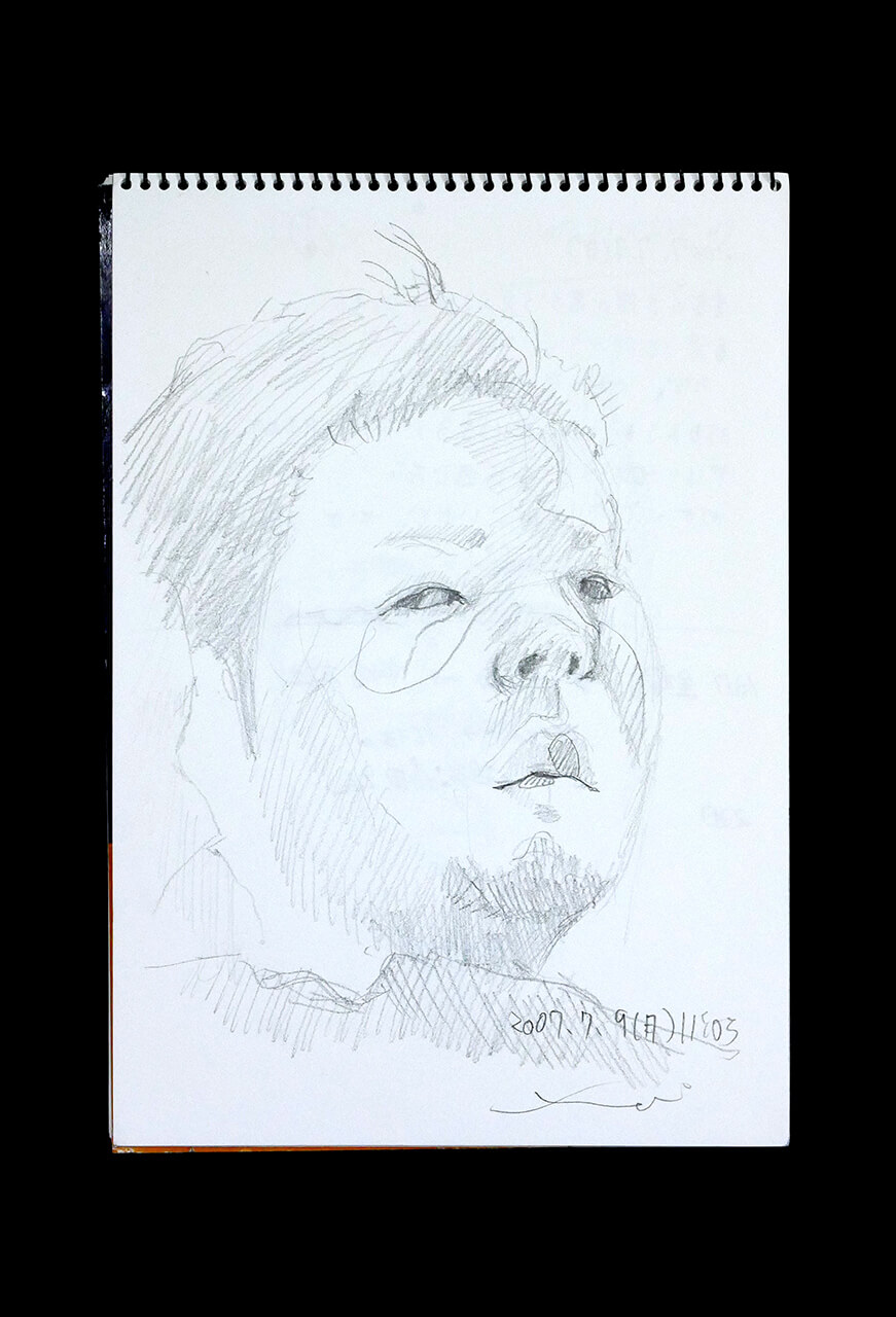 Contemporary artist SHINTAKU Tomoni's 2007/7/9 Self-portrait or pencil drawing