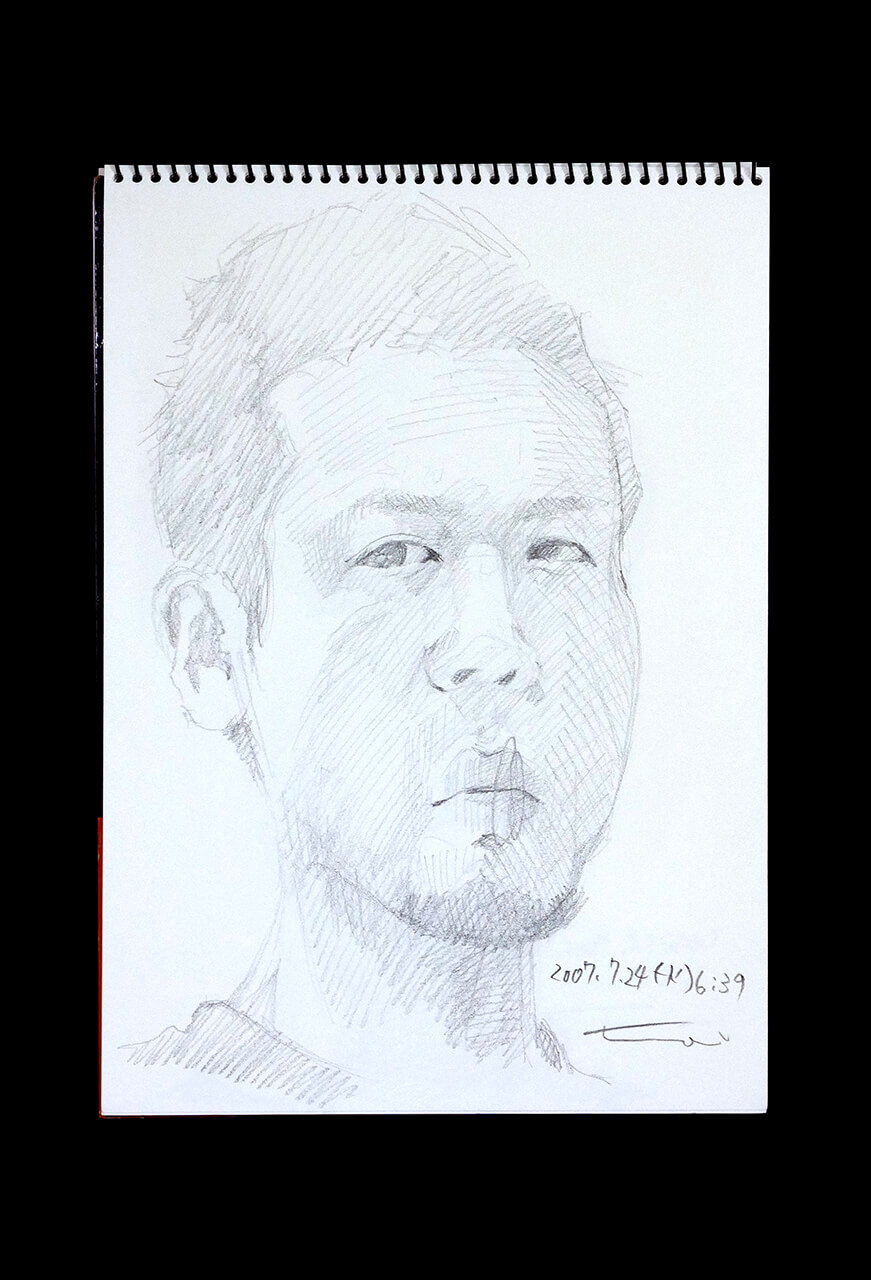Contemporary artist SHINTAKU Tomoni's 2007/7/24 Self-portrait or pencil drawing