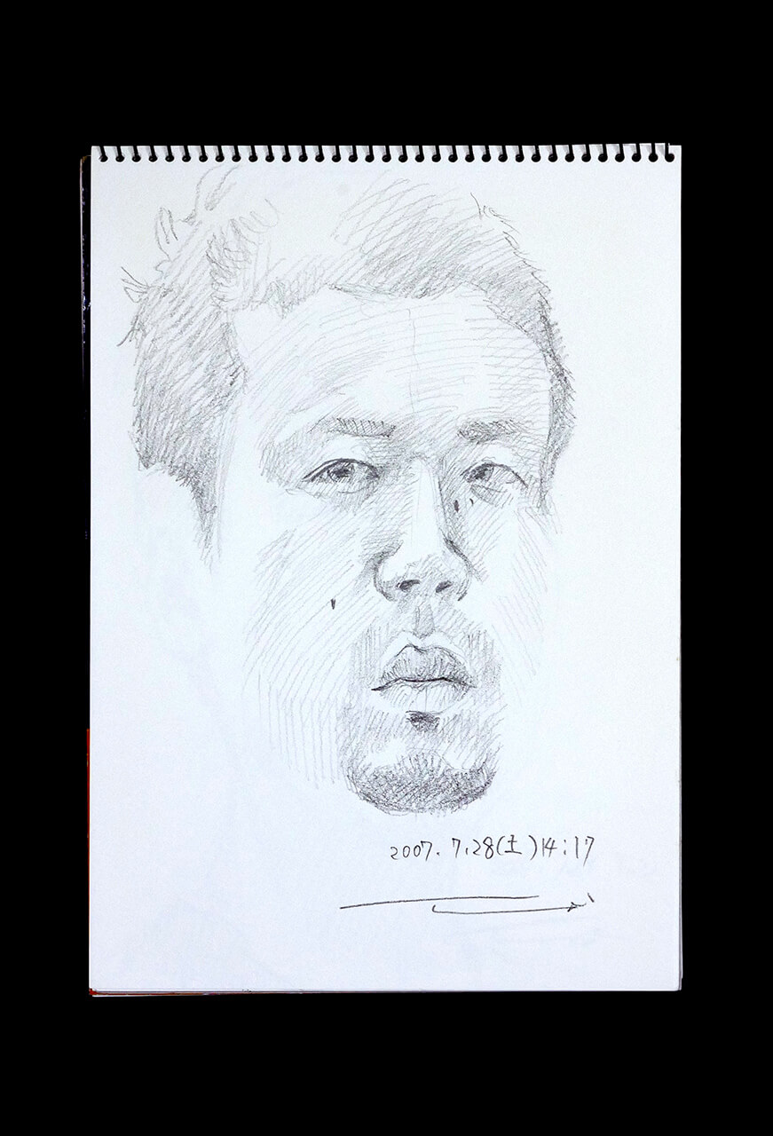 Contemporary artist SHINTAKU Tomoni's 2007/7/28 Self-portrait or pencil drawing