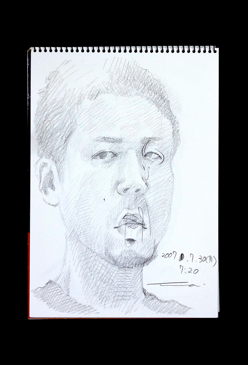 Contemporary artist SHINTAKU Tomoni's 2007/7/30 Self-portrait or pencil drawing