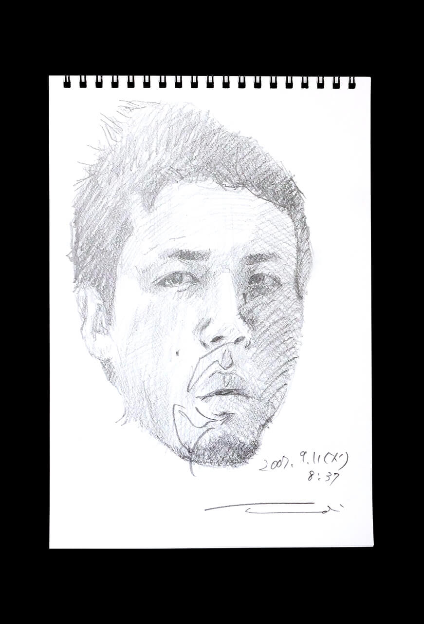 Contemporary artist SHINTAKU Tomoni's 2007/9/11 Self-portrait or pencil drawing