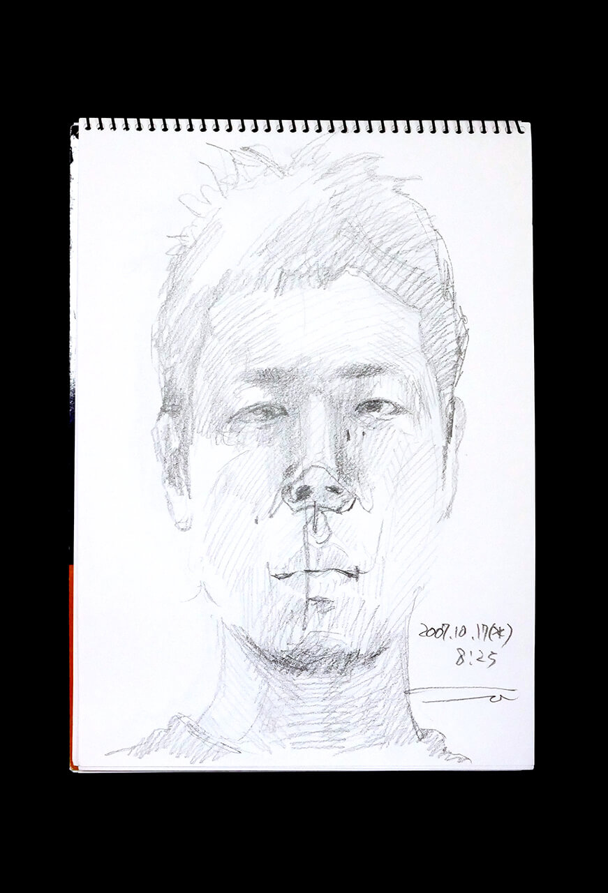 Contemporary artist SHINTAKU Tomoni's 2007/10/17 Self-portrait or pencil drawing