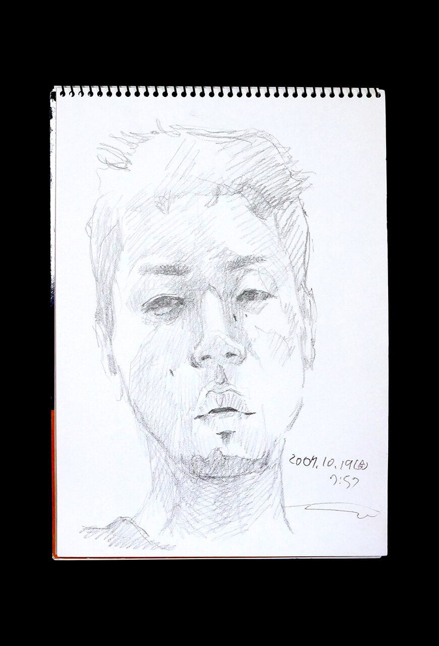 Contemporary artist SHINTAKU Tomoni's 2007/10/19 Self-portrait or pencil drawing