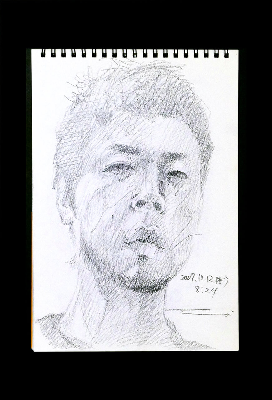 Contemporary artist SHINTAKU Tomoni's 2007/12/12 Self-portrait or pencil drawing