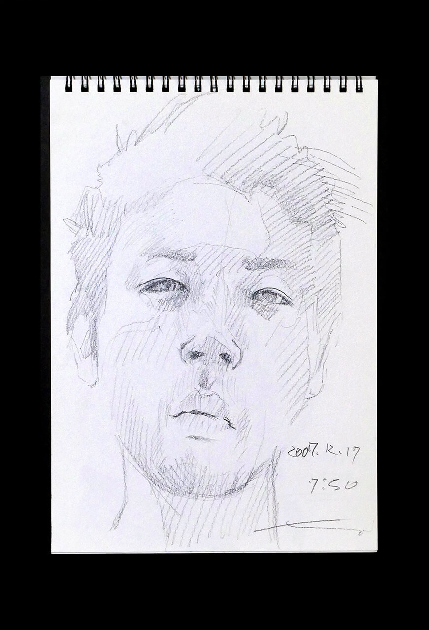 Contemporary artist SHINTAKU Tomoni's 2007/12/17 Self-portrait or pencil drawing