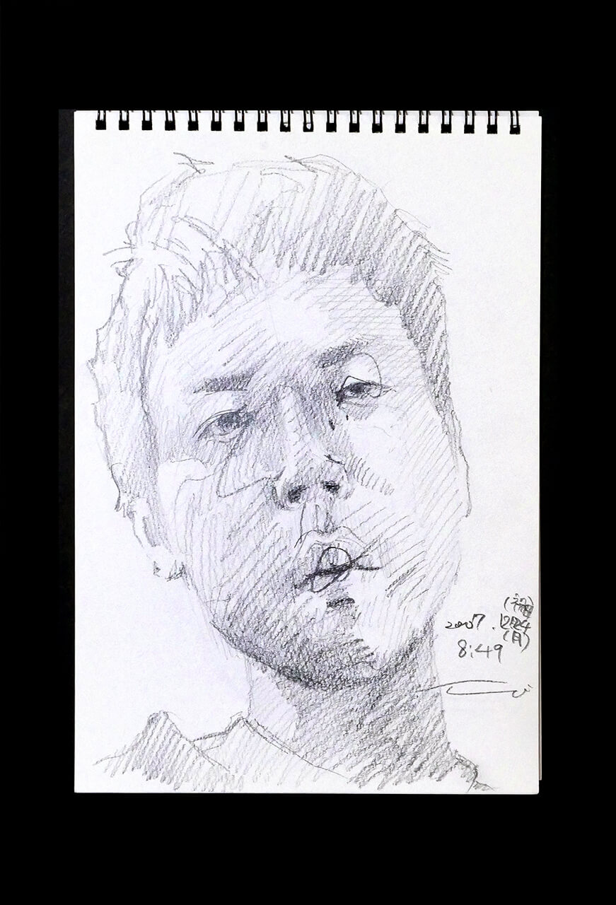 Contemporary artist SHINTAKU Tomoni's 2007/12/24 Self-portrait or pencil drawing