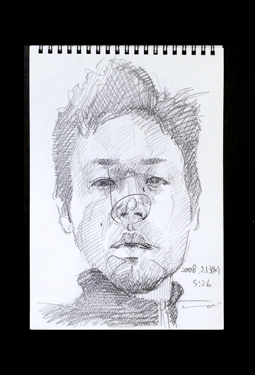 Contemporary artist SHINTAKU Tomoni's 2008/2/13 Self-portrait or pencil drawing