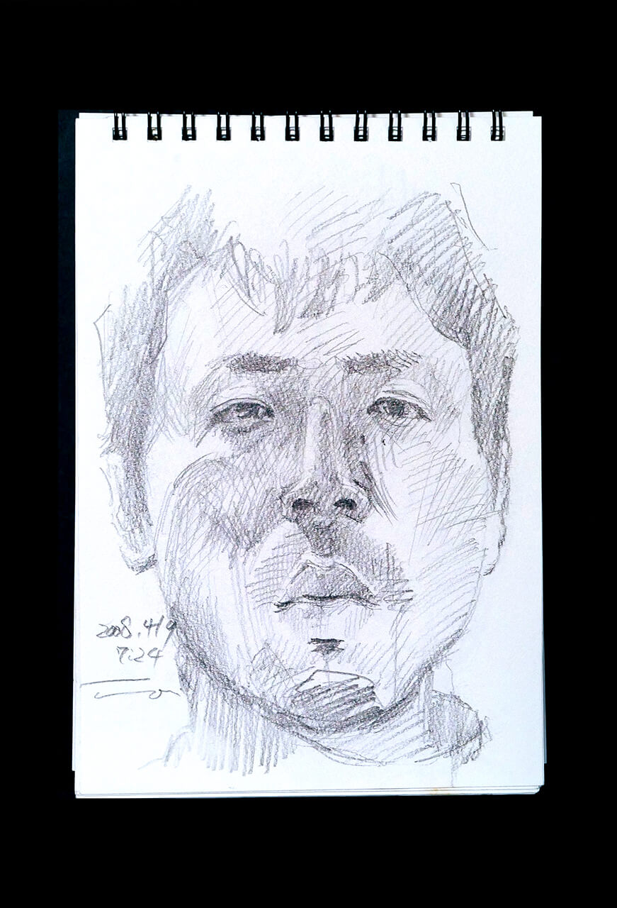 Contemporary artist SHINTAKU Tomoni's 2008/4/9 Self-portrait or pencil drawing