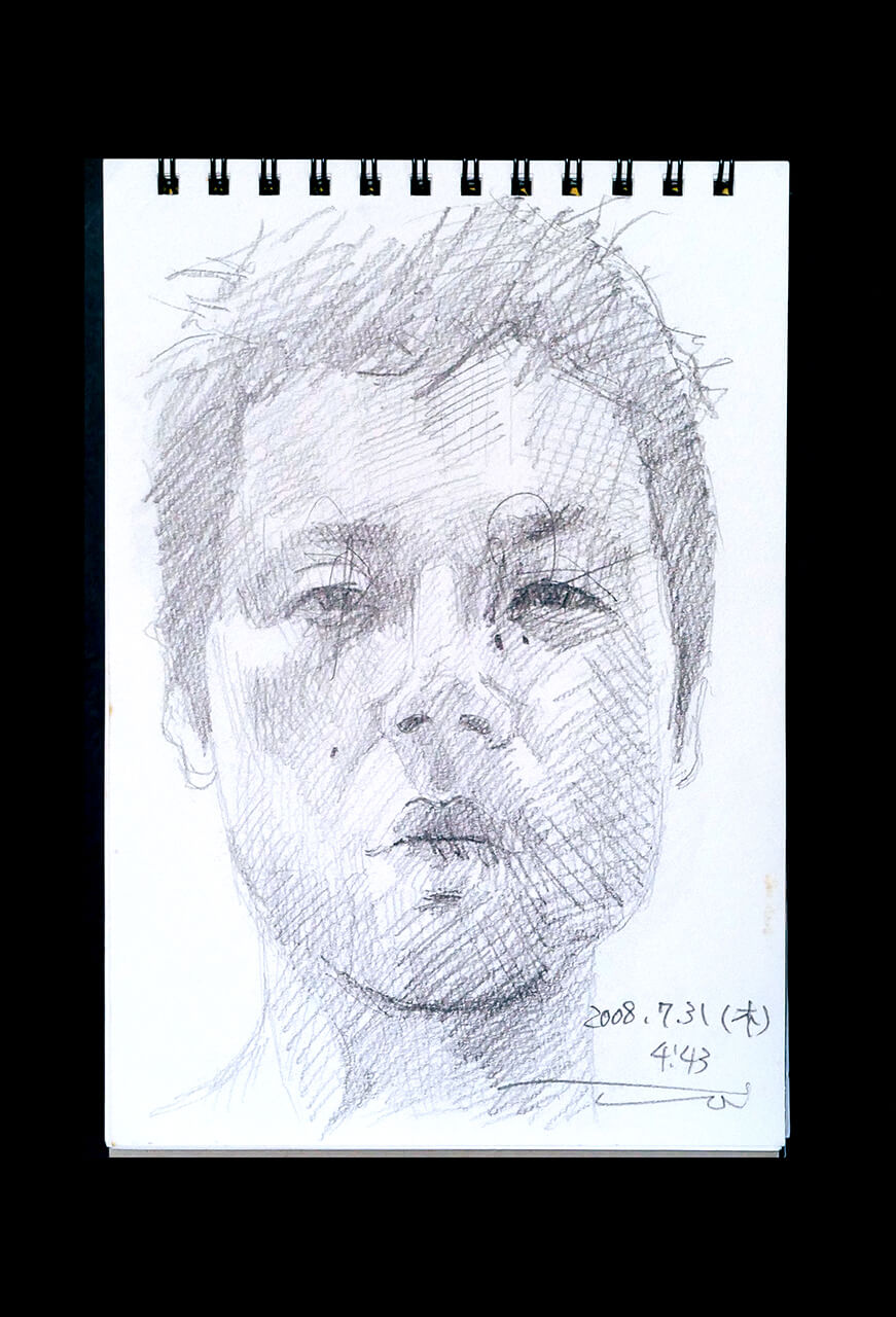 Contemporary artist SHINTAKU Tomoni's 2008/7/31 Self-portrait or pencil drawing