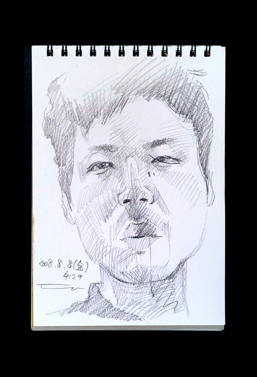 Contemporary artist SHINTAKU Tomoni's 2008/8/8 Self-portrait or pencil drawing