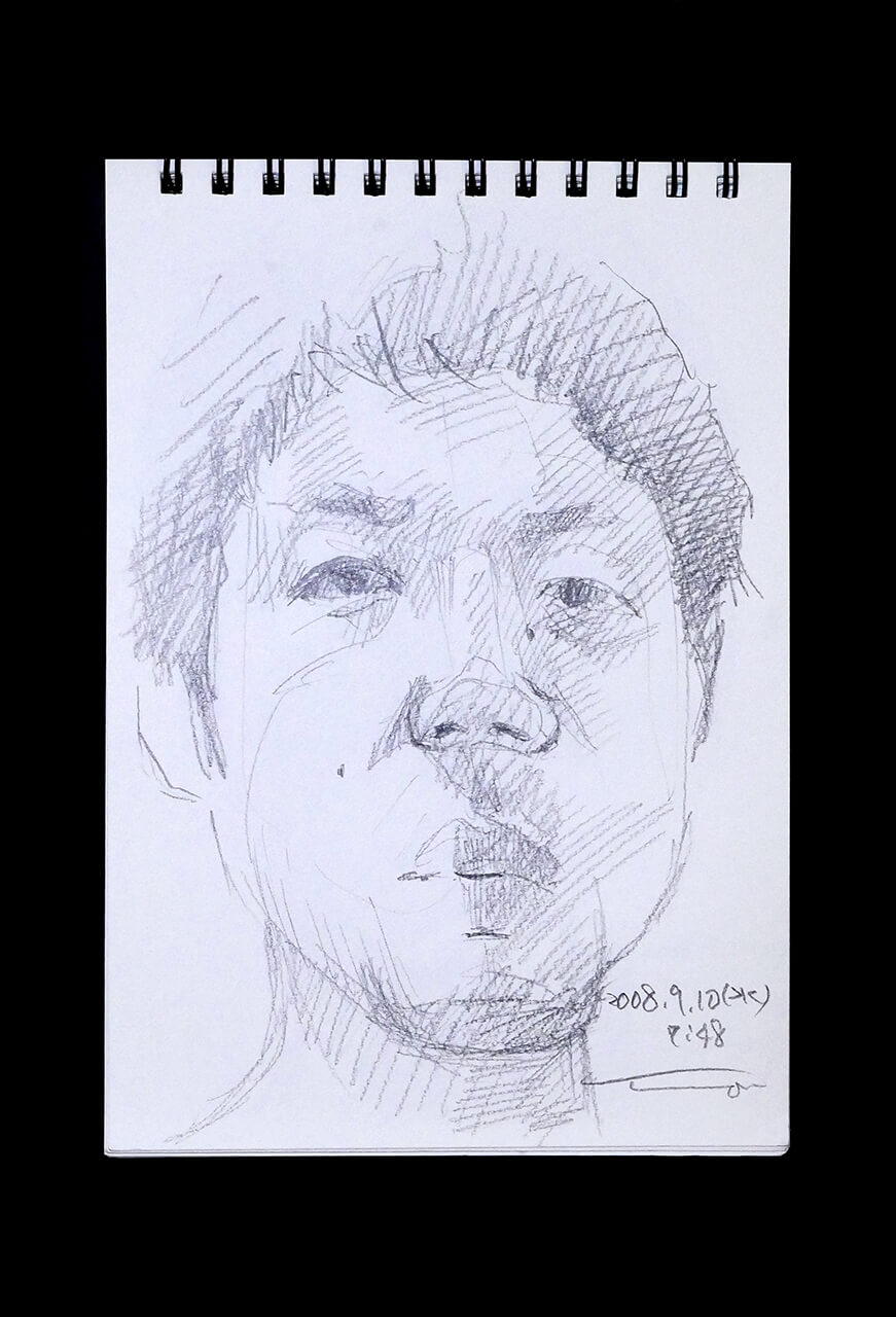 Contemporary artist SHINTAKU Tomoni's 2008/9/10 Self-portrait or pencil drawing