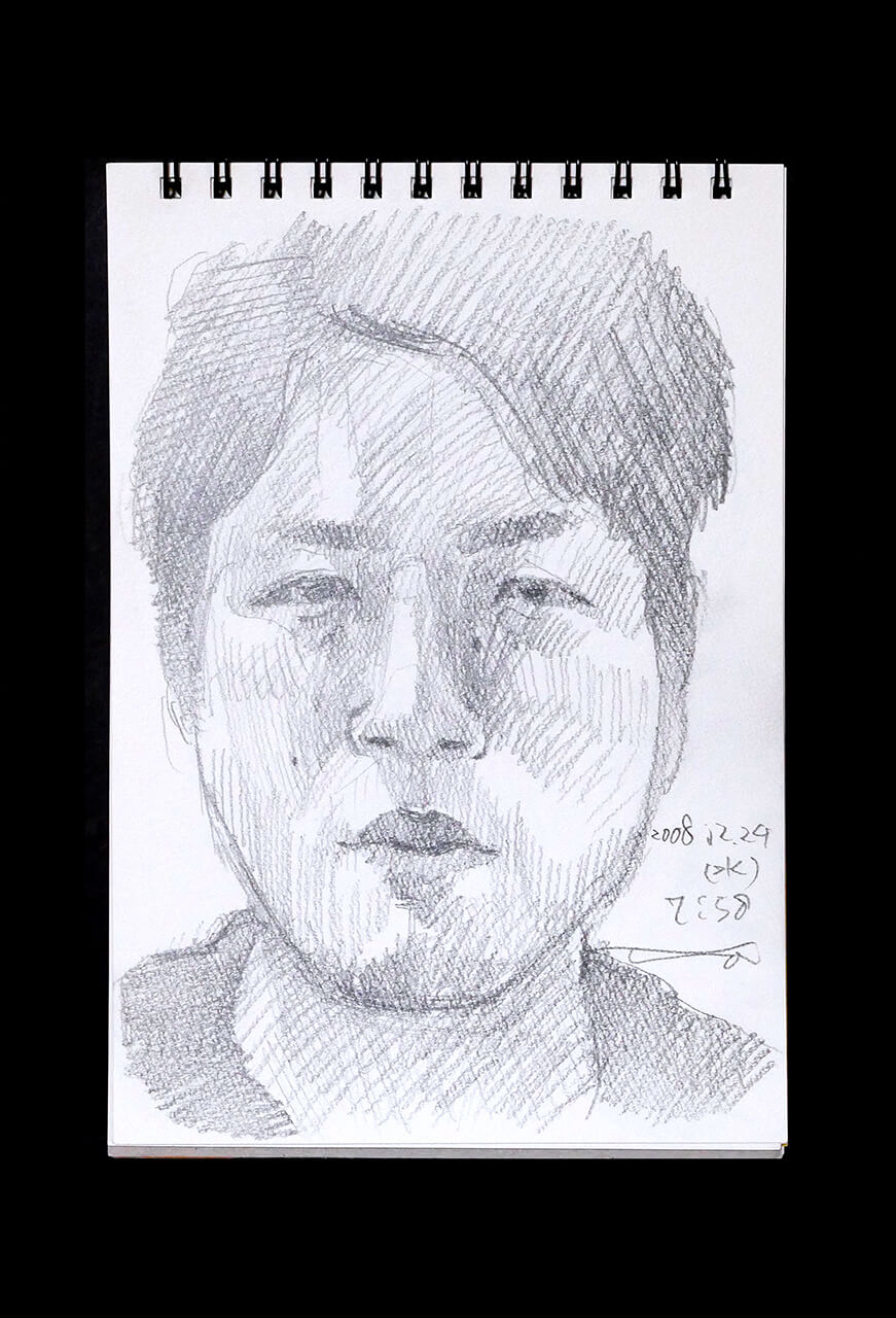 Contemporary artist SHINTAKU Tomoni's 2008/12/24 Self-portrait or pencil drawing