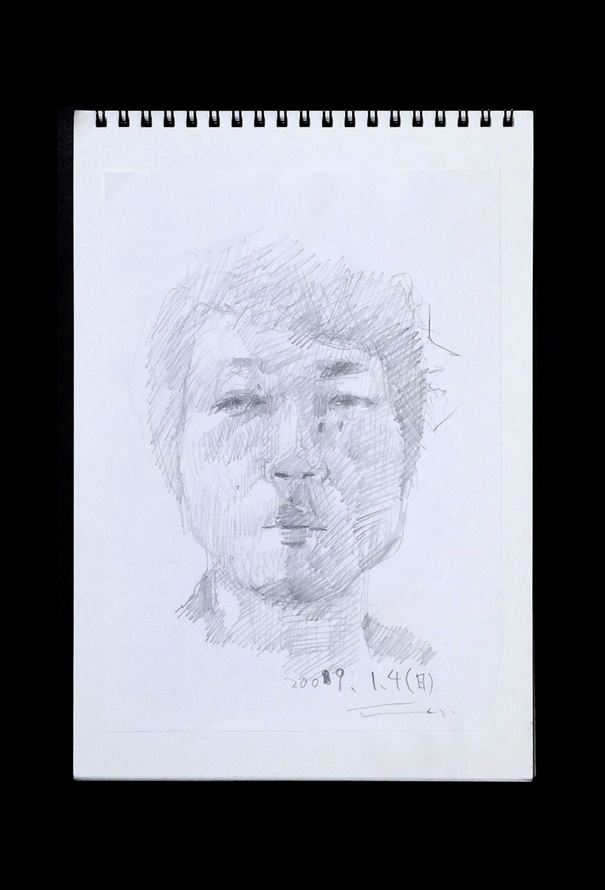 Contemporary artist SHINTAKU Tomoni's 2009/1/4 Self-portrait or pencil drawing