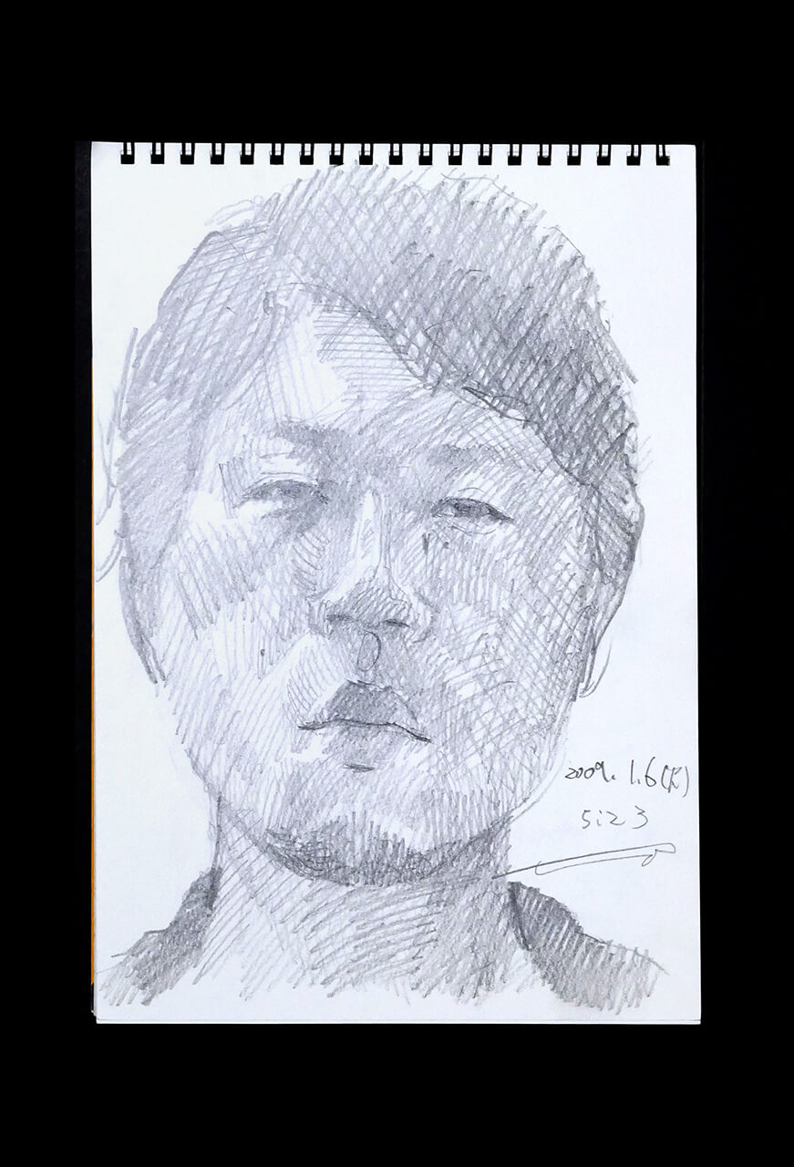 Contemporary artist SHINTAKU Tomoni's 2009/1/6 Self-portrait or pencil drawing