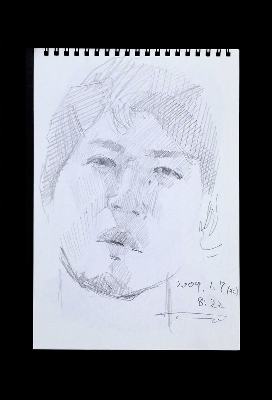Contemporary artist SHINTAKU Tomoni's 2009/1/7 Self-portrait or pencil drawing