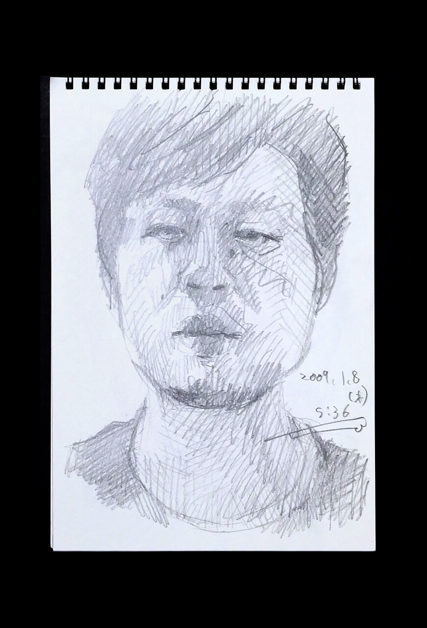 Contemporary artist SHINTAKU Tomoni's 2009/1/8 Self-portrait or pencil drawing