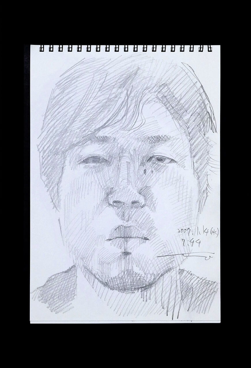 Contemporary artist SHINTAKU Tomoni's 2009/1/14 Self-portrait or pencil drawing
