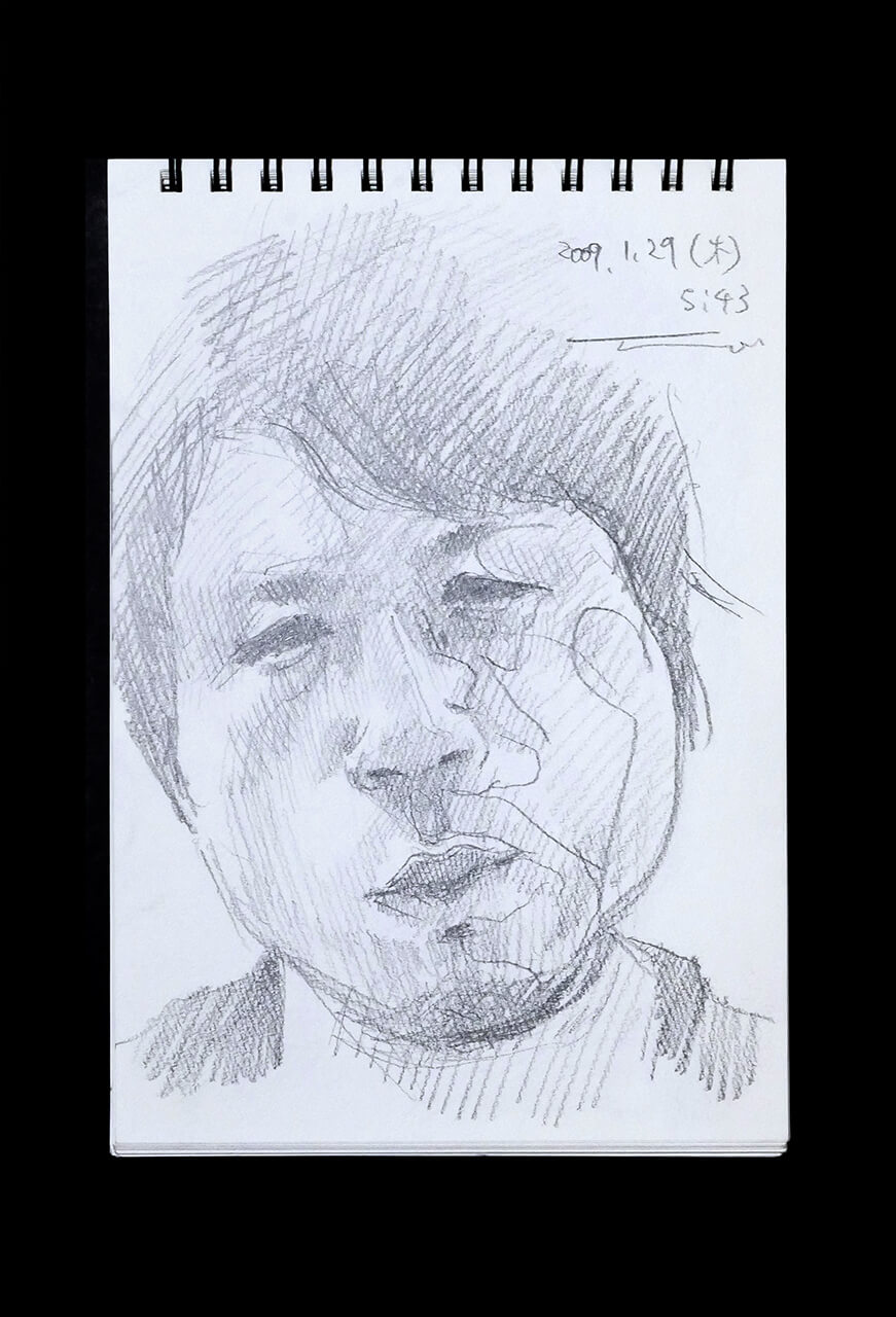 Contemporary artist SHINTAKU Tomoni's 2009/1/29 Self-portrait or pencil drawing