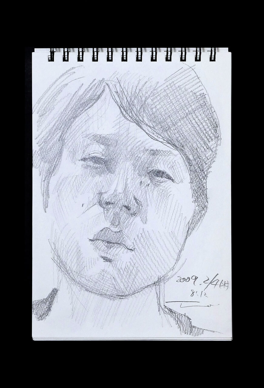 Contemporary artist SHINTAKU Tomoni's 2009/2/4 Self-portrait or pencil drawing