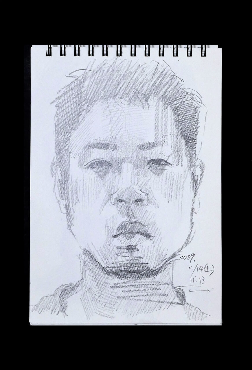 Contemporary artist SHINTAKU Tomoni's 2009/2/14 Self-portrait or pencil drawing