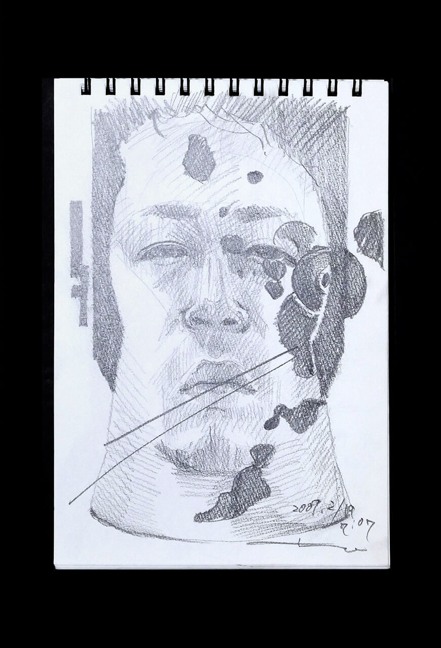 Contemporary artist SHINTAKU Tomoni's 2009/2/19 Self-portrait or pencil drawing