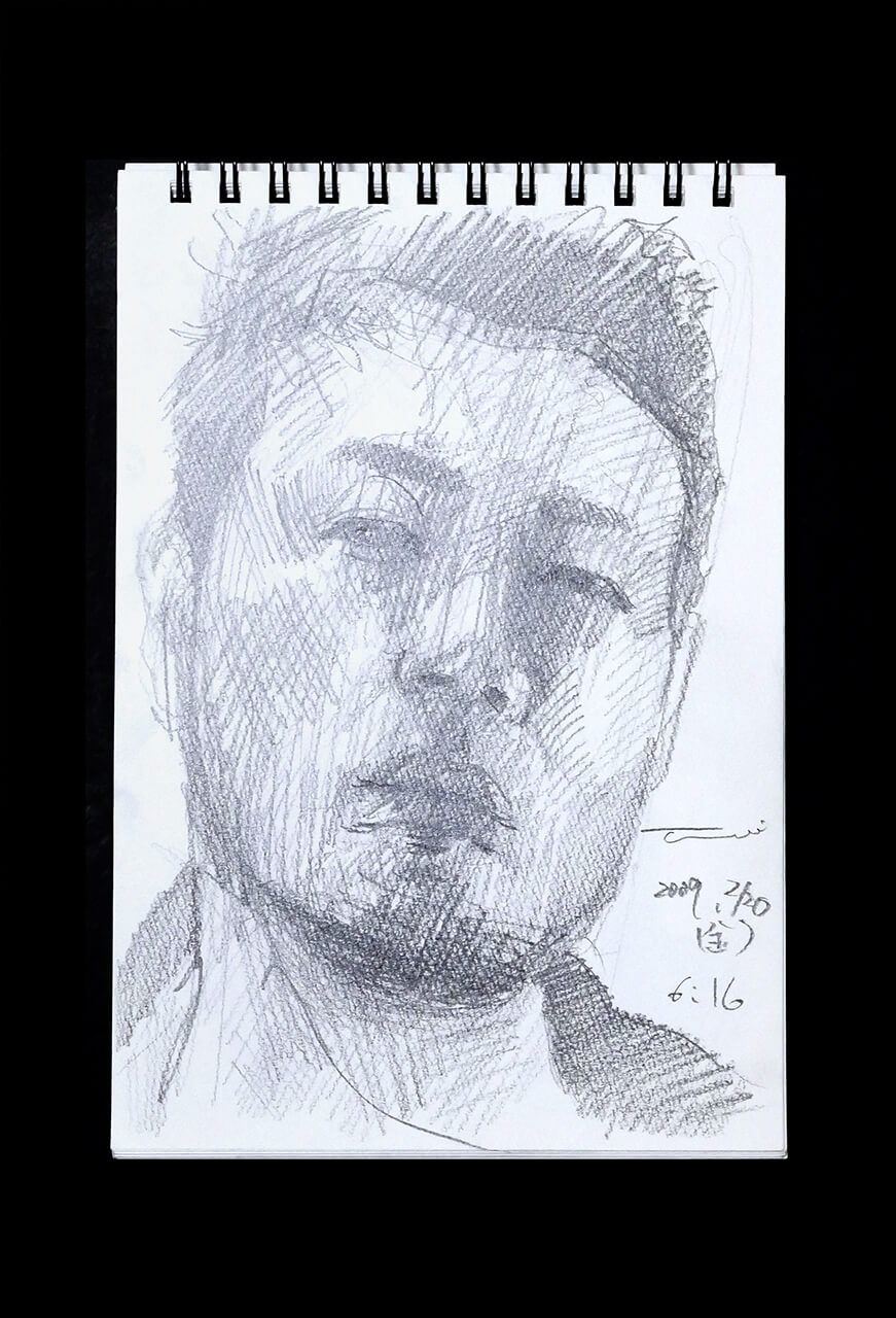 Contemporary artist SHINTAKU Tomoni's 2009/2/20 Self-portrait or pencil drawing