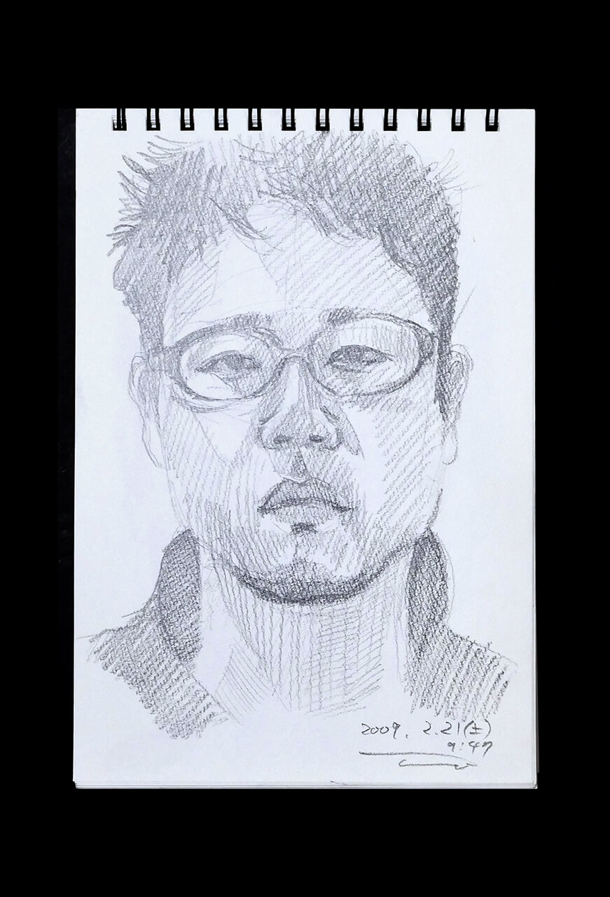 Contemporary artist SHINTAKU Tomoni's 2009/2/21 Self-portrait or pencil drawing