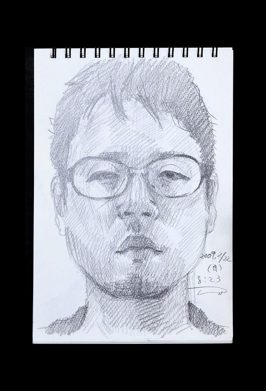 Contemporary artist SHINTAKU Tomoni's 2009/2/22 Self-portrait or pencil drawing