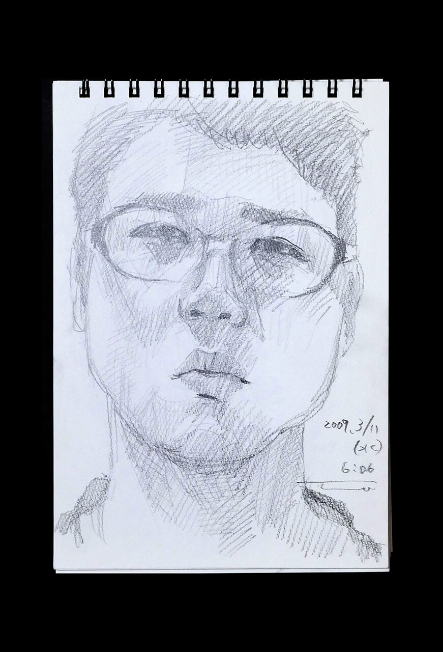 Contemporary artist SHINTAKU Tomoni's 2009/3/11 Self-portrait or pencil drawing
