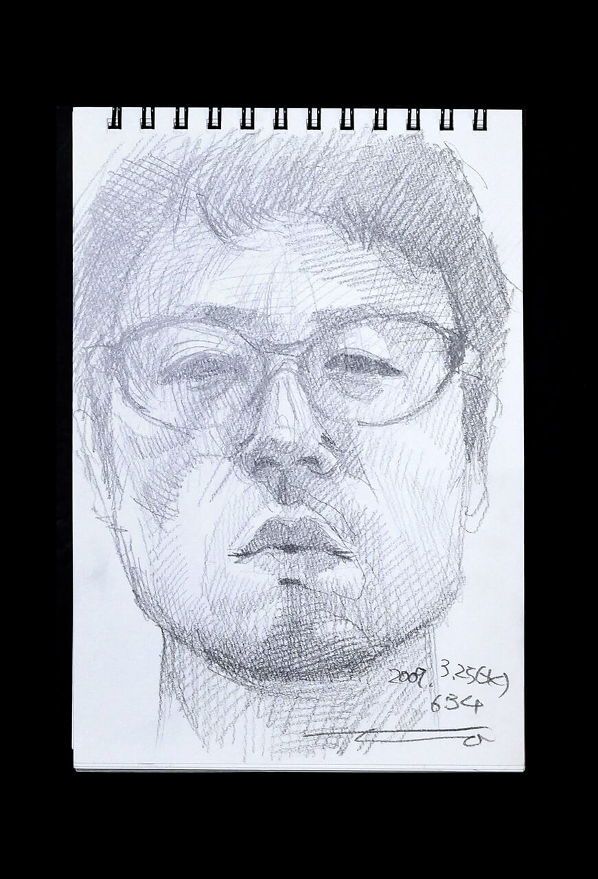 Contemporary artist SHINTAKU Tomoni's 2009/3/25 Self-portrait or pencil drawing