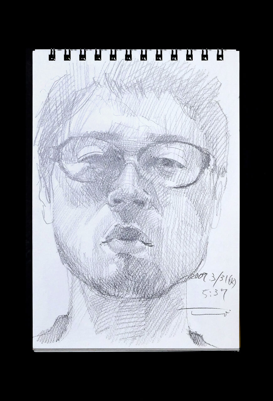 Contemporary artist SHINTAKU Tomoni's 2009/3/31 Self-portrait or pencil drawing