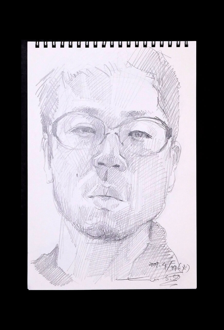 Contemporary artist SHINTAKU Tomoni's 2009/4/14 Self-portrait or pencil drawing