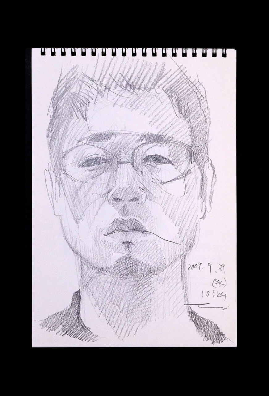 Contemporary artist SHINTAKU Tomoni's 2009/4/29 Self-portrait or pencil drawing