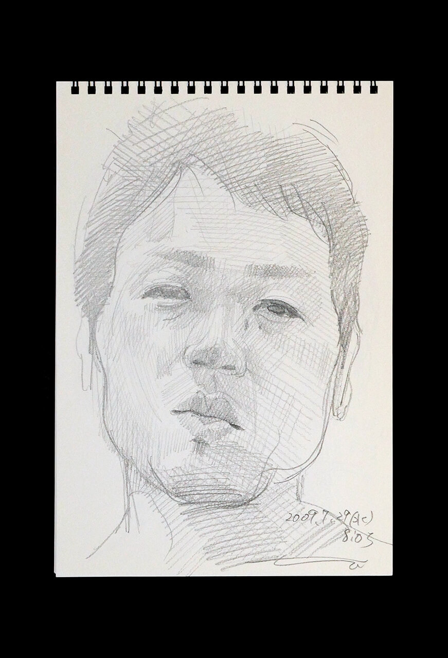 Contemporary artist SHINTAKU Tomoni's 2009/7/29 Self-portrait or pencil drawing