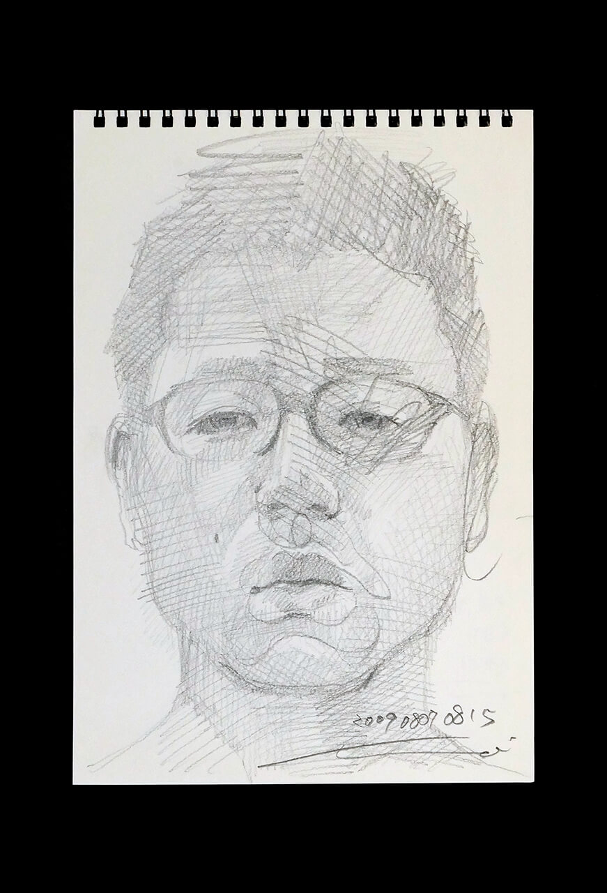 Contemporary artist SHINTAKU Tomoni's 2009/8/7 Self-portrait or pencil drawing