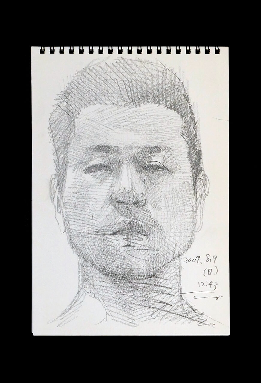 Contemporary artist SHINTAKU Tomoni's 2009/8/9 Self-portrait or pencil drawing