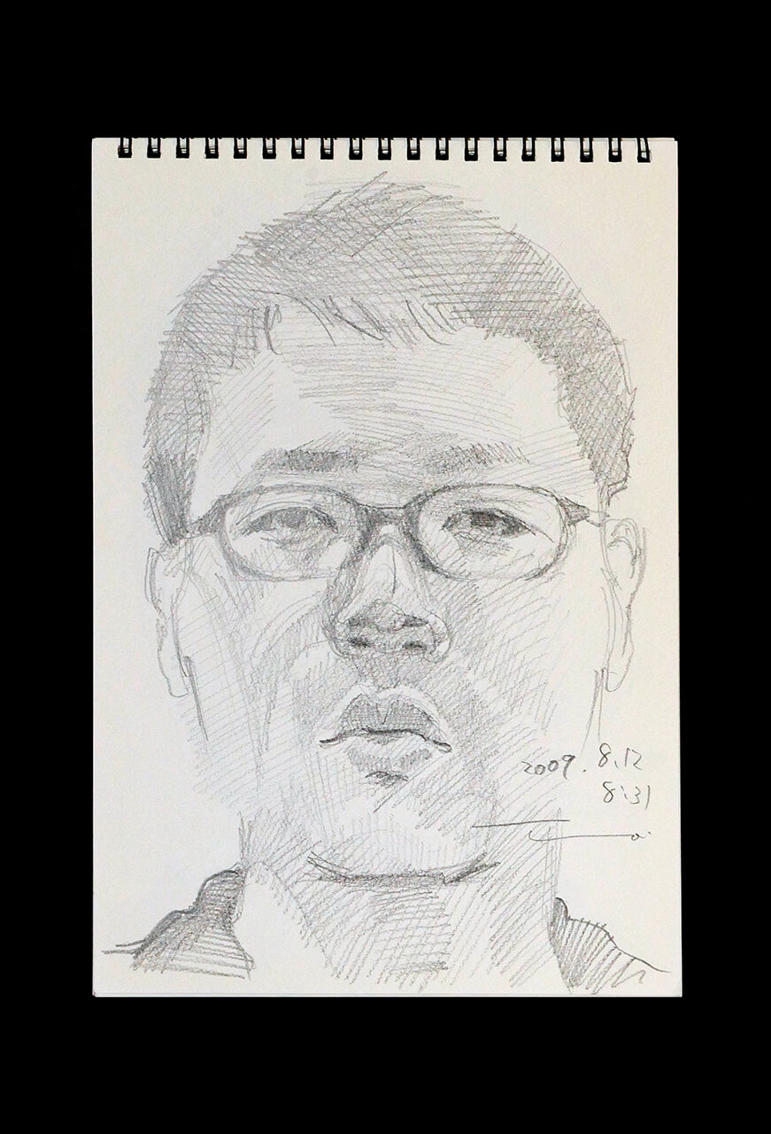 Contemporary artist SHINTAKU Tomoni's 2009/8/12 Self-portrait or pencil drawing